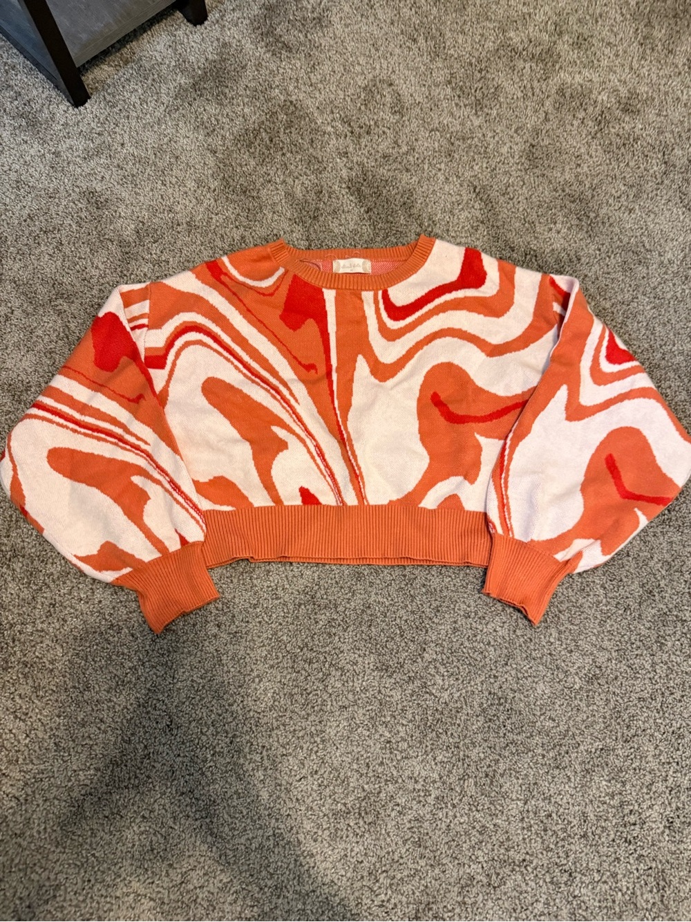 Altar'd State Orange and Cream Swirl Cropped Sweater
